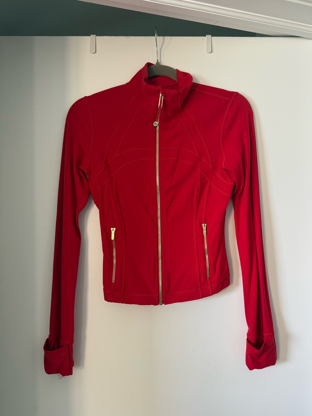 lululemon athletica Red Zip-Front Bomber Jacket with Gold Hardware